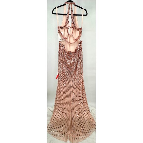 Mac Duggal [‎ 14 ] Rose Gold Sequin Cut Out Open Back Gown #5390 $698 - Picture 7 of 15